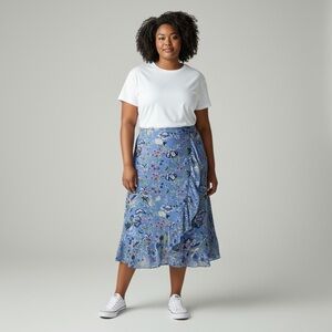REQUIREMENTS Womens Cornflower Blue Floral Midi Skirt 22W Cottagecore Country